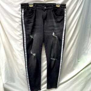 Romwe distressed faded striped straight leg jeans sz 36